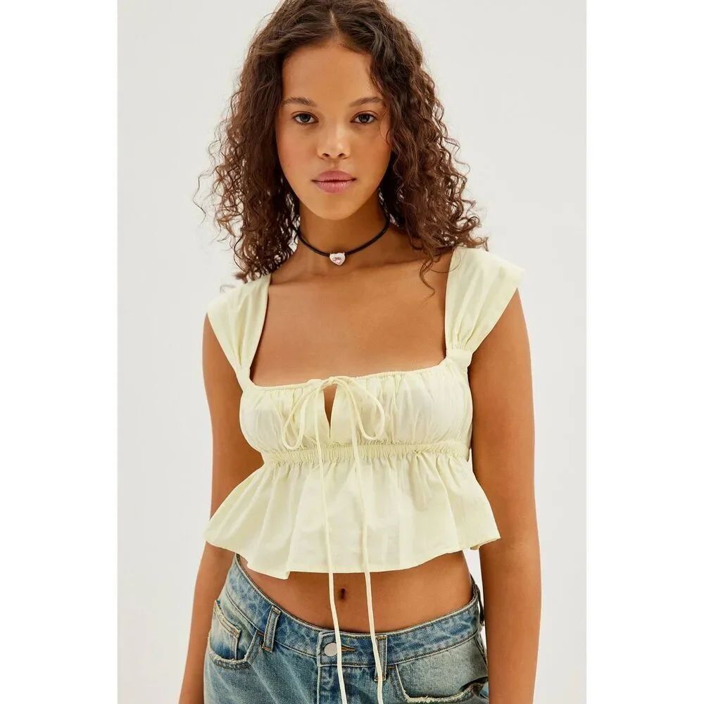 Urban Outfitters Sofia Peplum Blouse Sz  S Petite Buttery Yellow